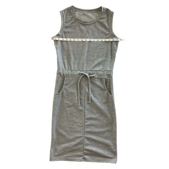 Essentials Basic Sleeveless Casual Drawstring Midi Dress Gray Size Medium - Picture 6 of 11